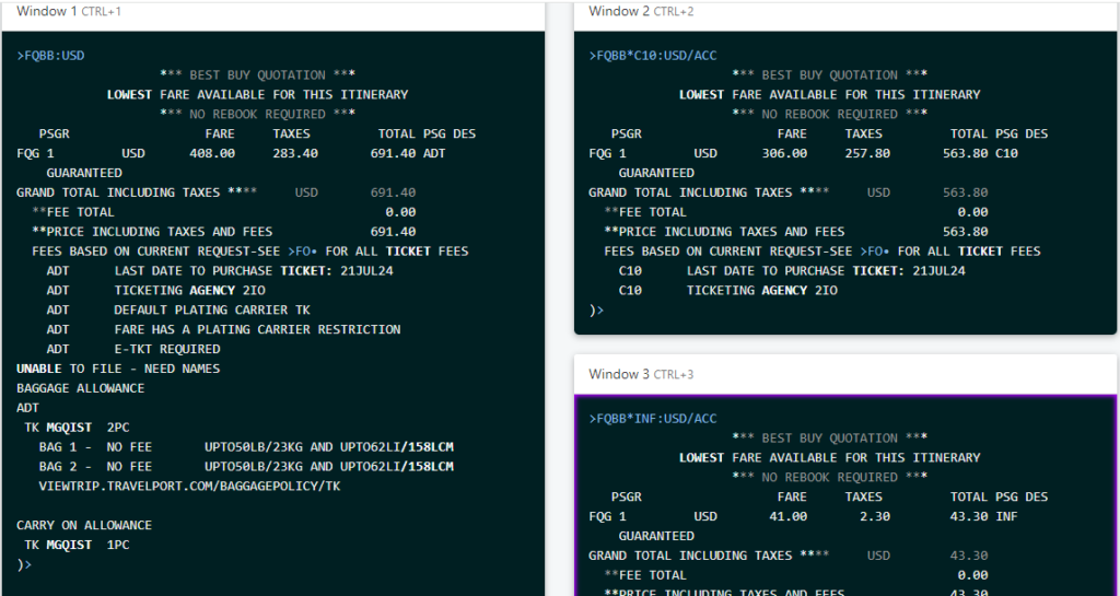 Galileo GDS Fare Quoting